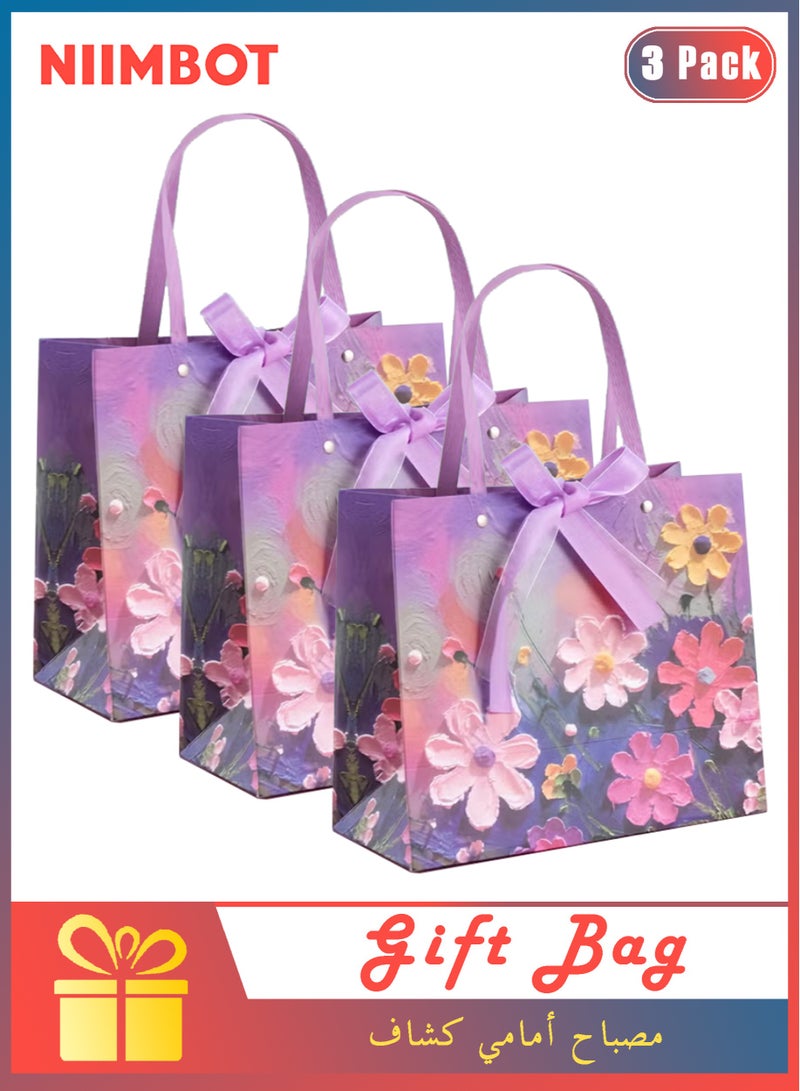 NIIMBOT 3 Pcs Color Gift Bag with Handle, 25*12*22cm Oil Painting Gift Paper Bags Medium Size Small Gift Bags Birthday Craft Paper Gift Bags for Presents, Birthdays, Mother's Day, Weddings, Party - Image 1